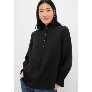 Tuckernuck Black Teagan Popover Shirt Ruffle Sleeve and Neck Size XXL